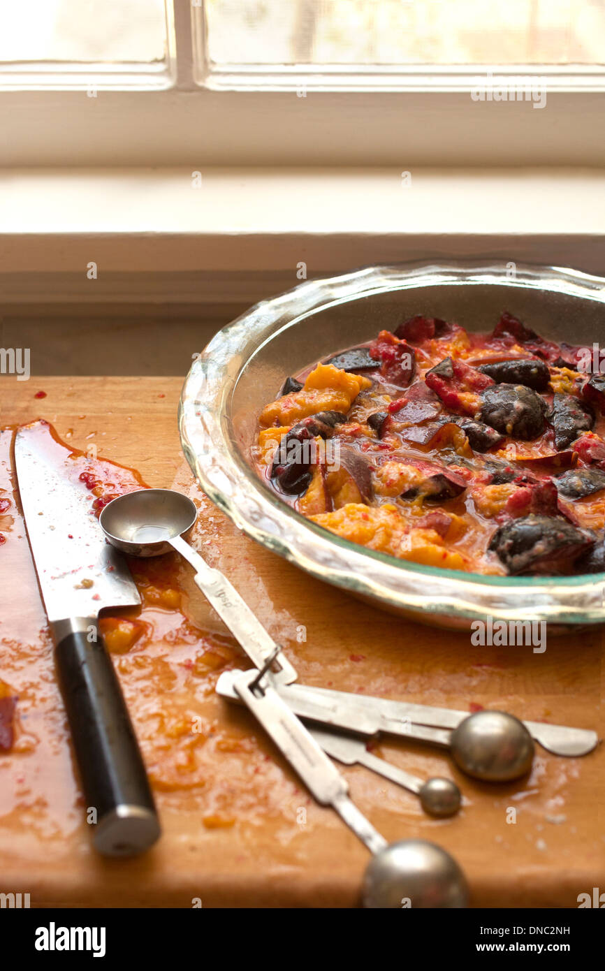 Fruit pie without crust by a window Stock Photo Alamy