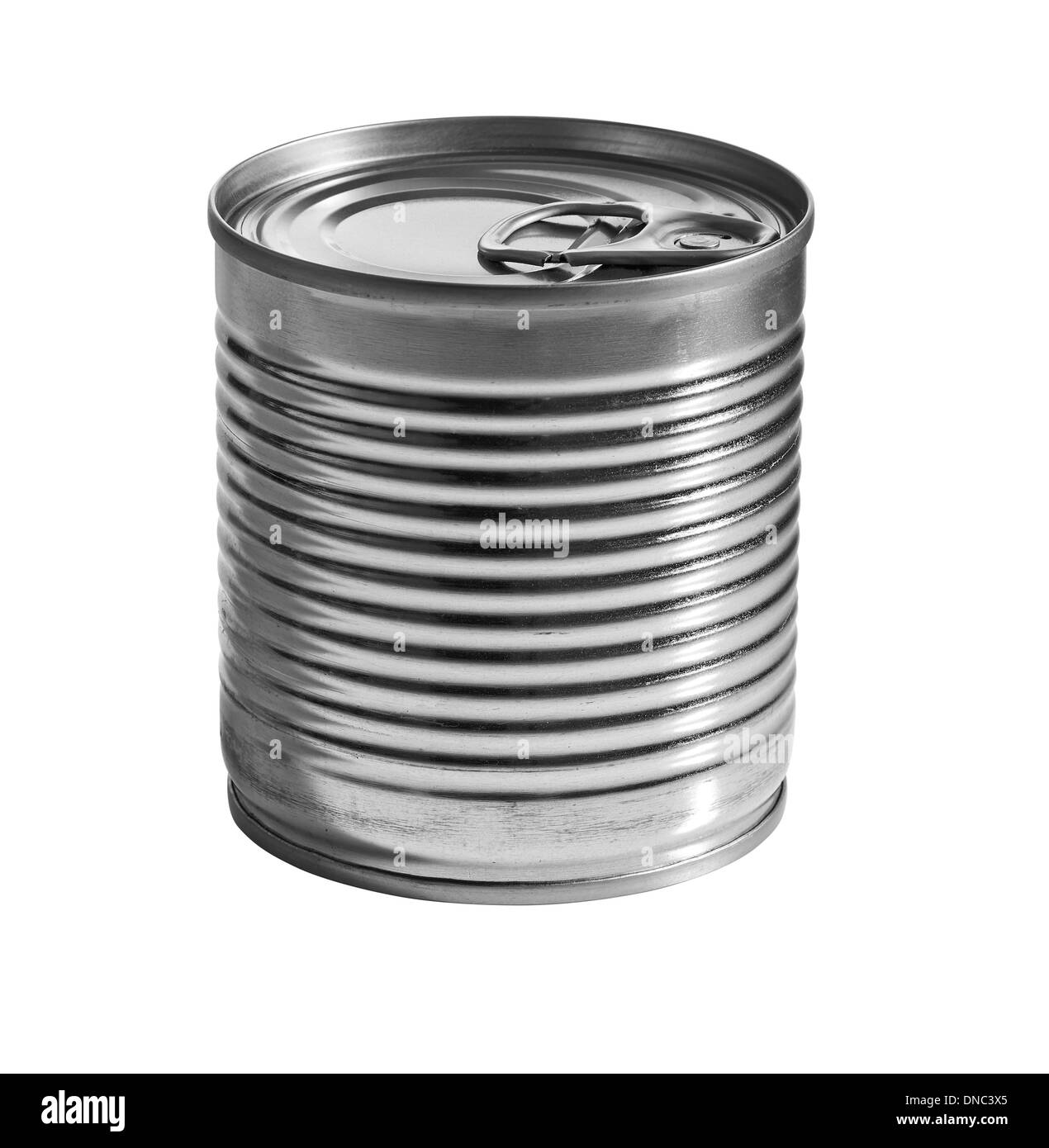 A silver tin can isolated on a white background. clipping path Stock Photo