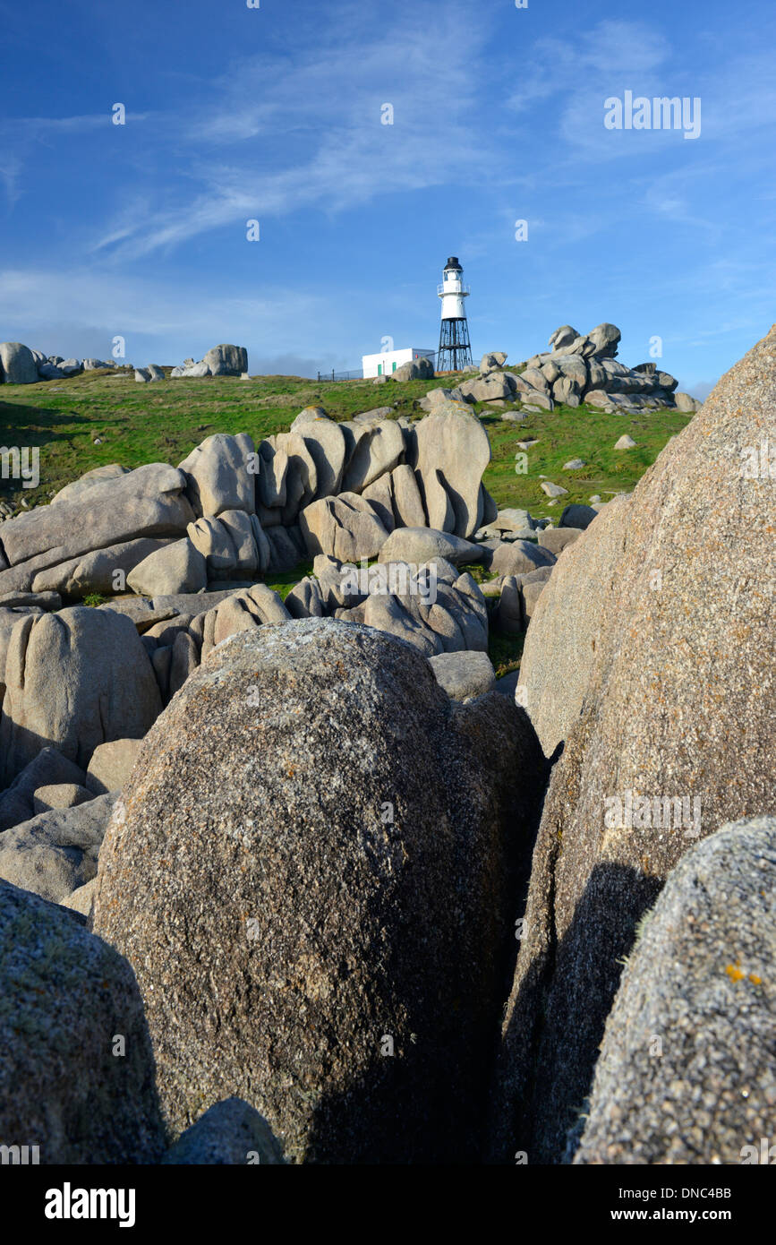 Peninnis Lighthouse on St Mary's, Isles of Scilly Stock Photo