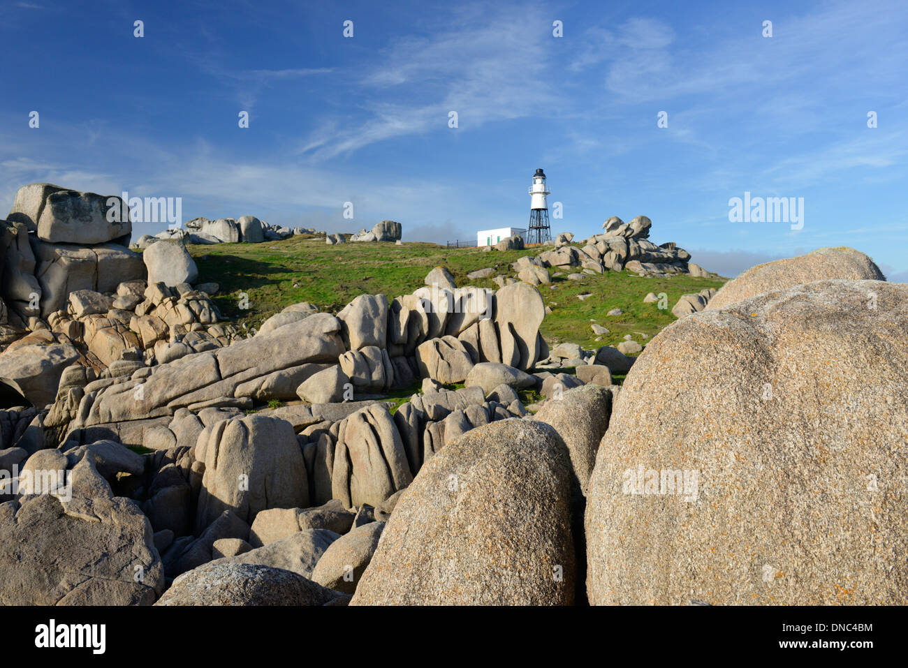 Peninnis Lighthouse on St Mary's, Isles of Scilly Stock Photo