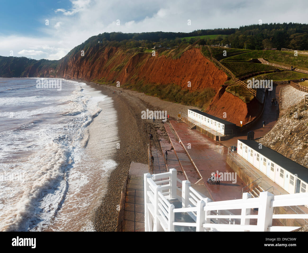 Jacob’s Ladder steps down to the beach at Sidmouth Devon England UK