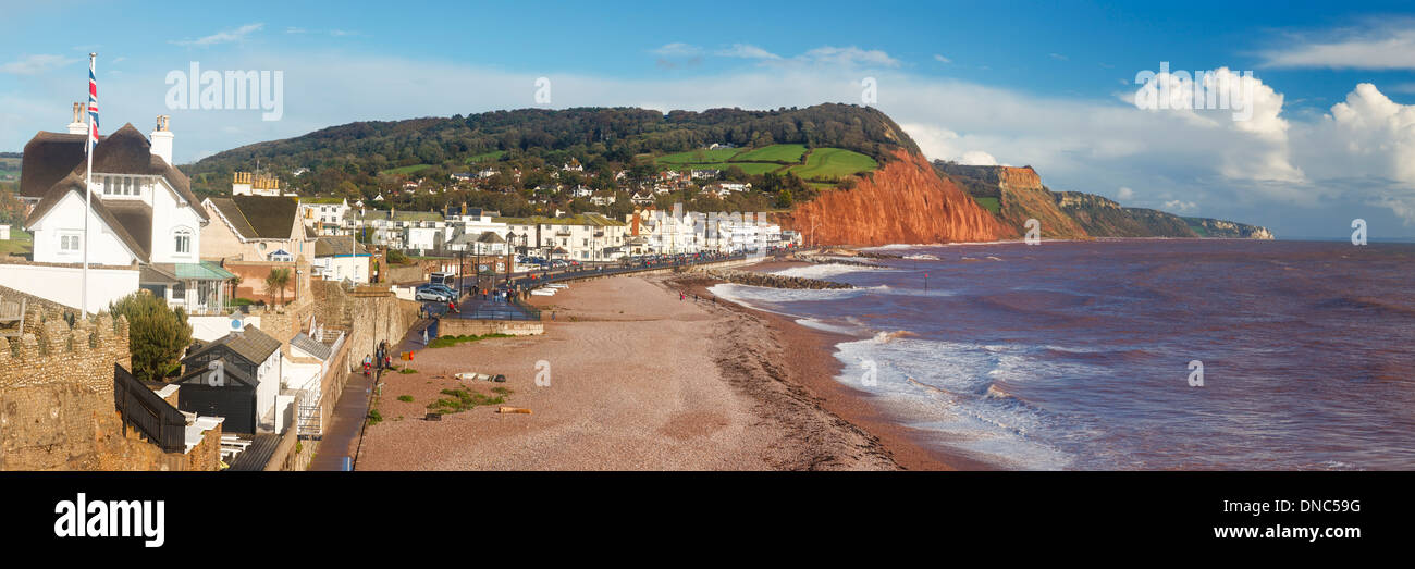 Panoramic shot overlooking Sidmouth Beach Devon England England UK Europe Stock Photo