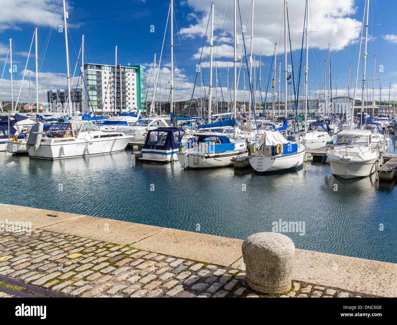 Boats in Sutton Harbour Marina Plymouth Devon England UK Europe Stock Photo