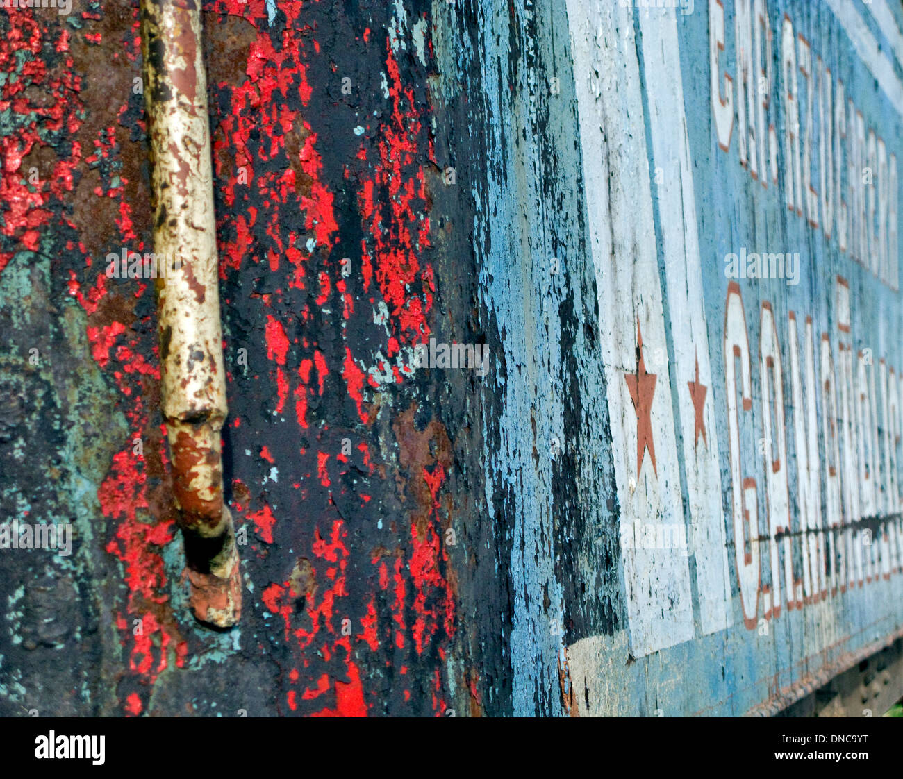 Old paintwork on a vintage train in a wreck yard in Havana, Cuba Stock Photo