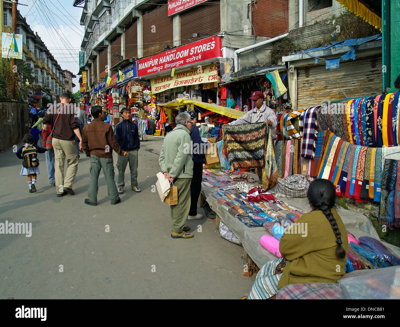 Shopping at a street market in Darjeeling,West Bengal Stock Photo