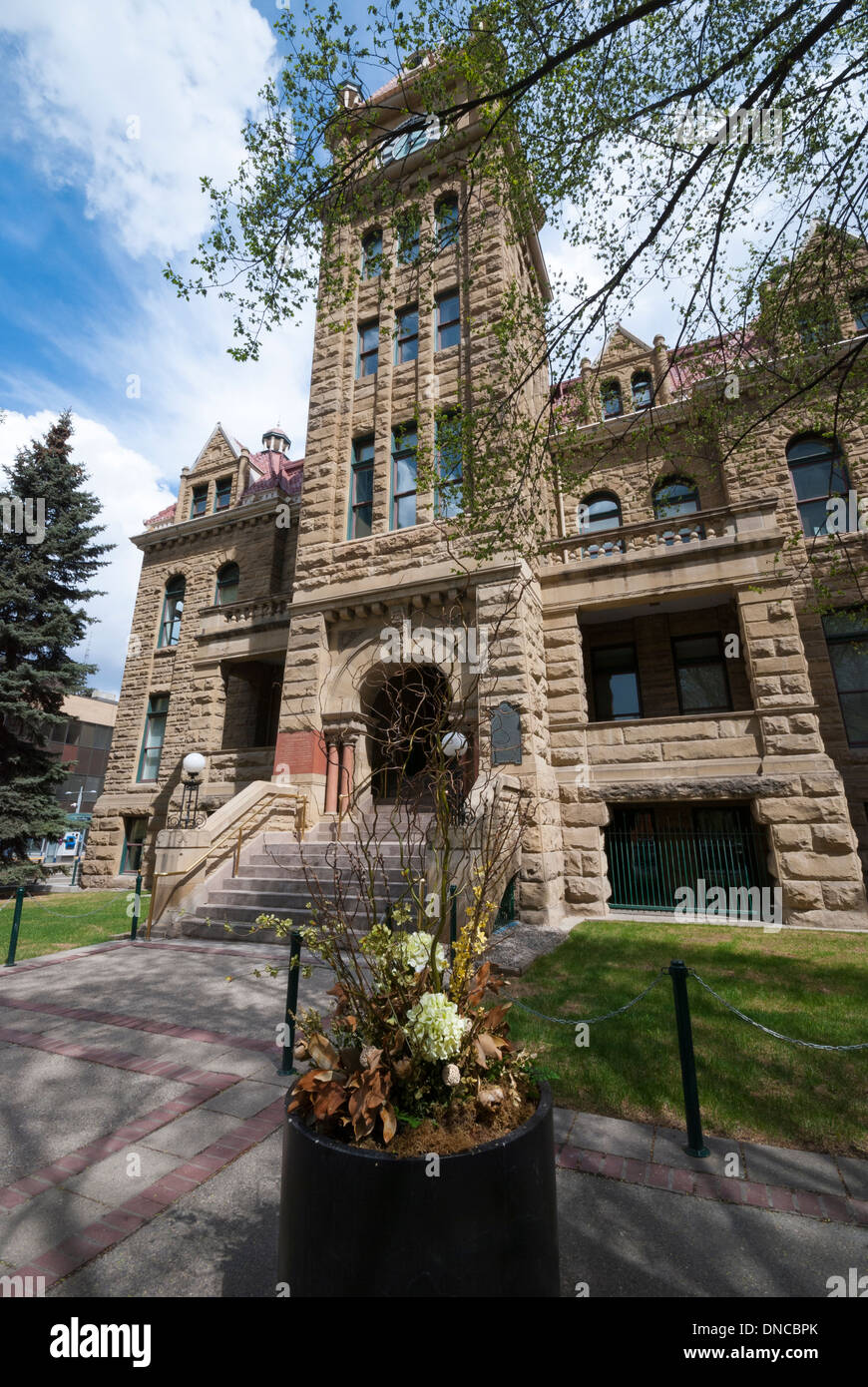 The front entrance of Calgary's historic old city hall. Stock Photo