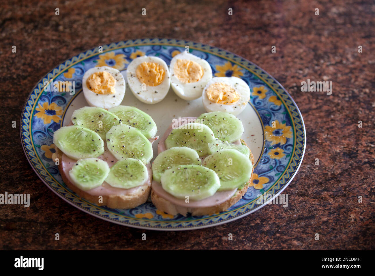 Polish sandwich cuisine consisting of ham and fresh peppered cucumbers
