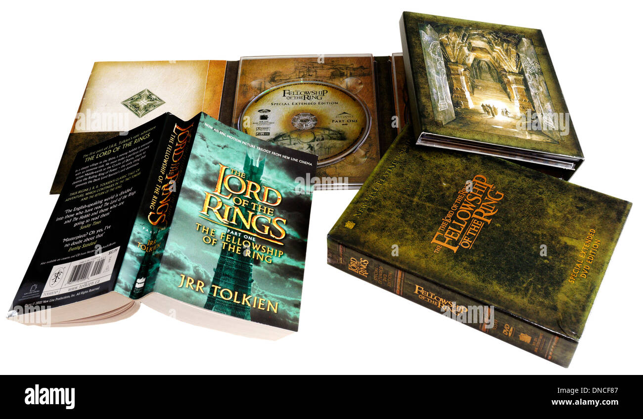 The Lord of the Rings Fellowship of the Ring DVD and paperback books Stock Photo