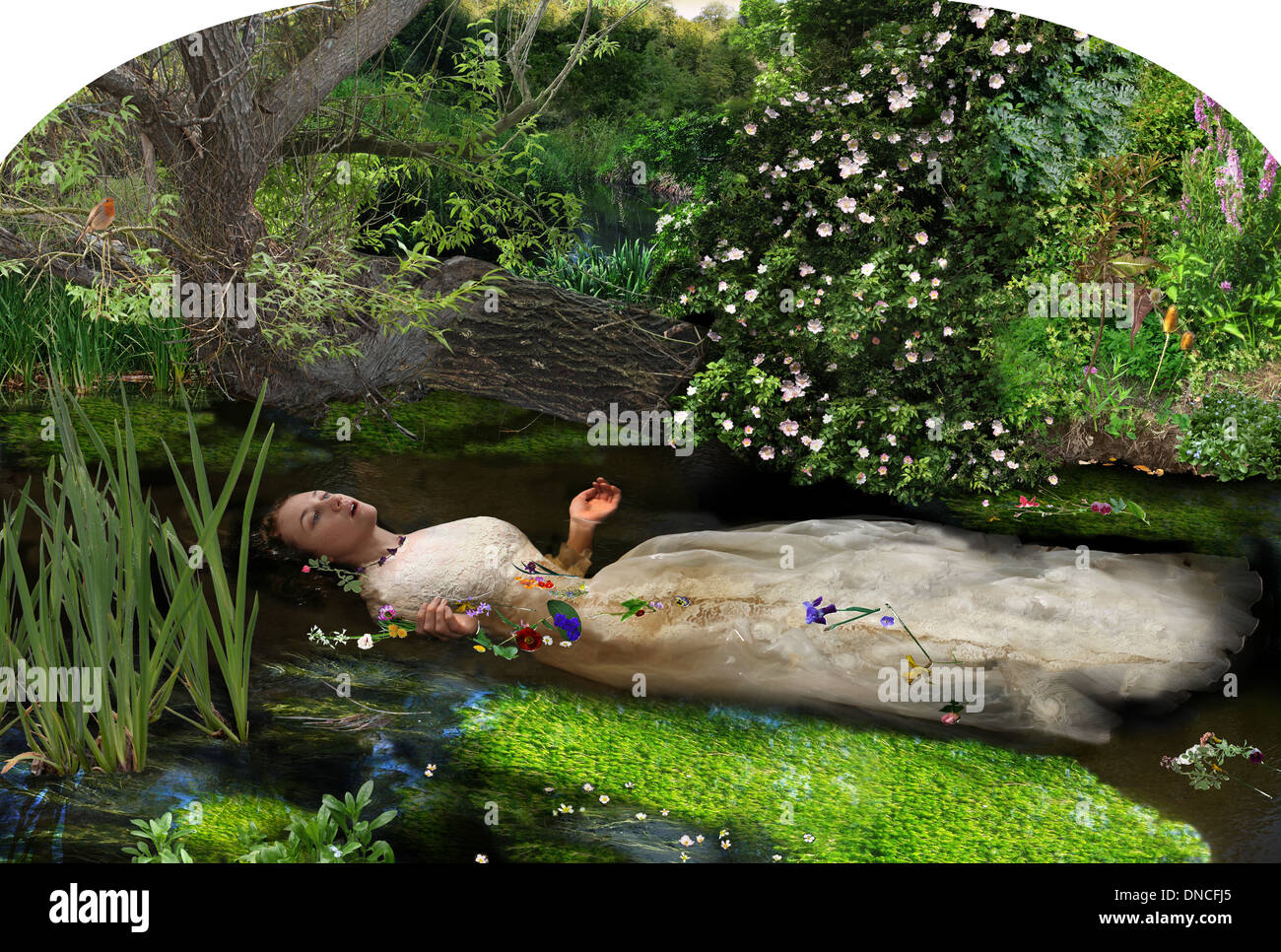 Millais's painting of Ophelia remade as a photo Stock Photo