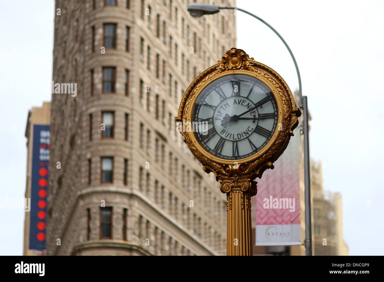 Fifth Avenue Building Clock, NYC. Stock Photo