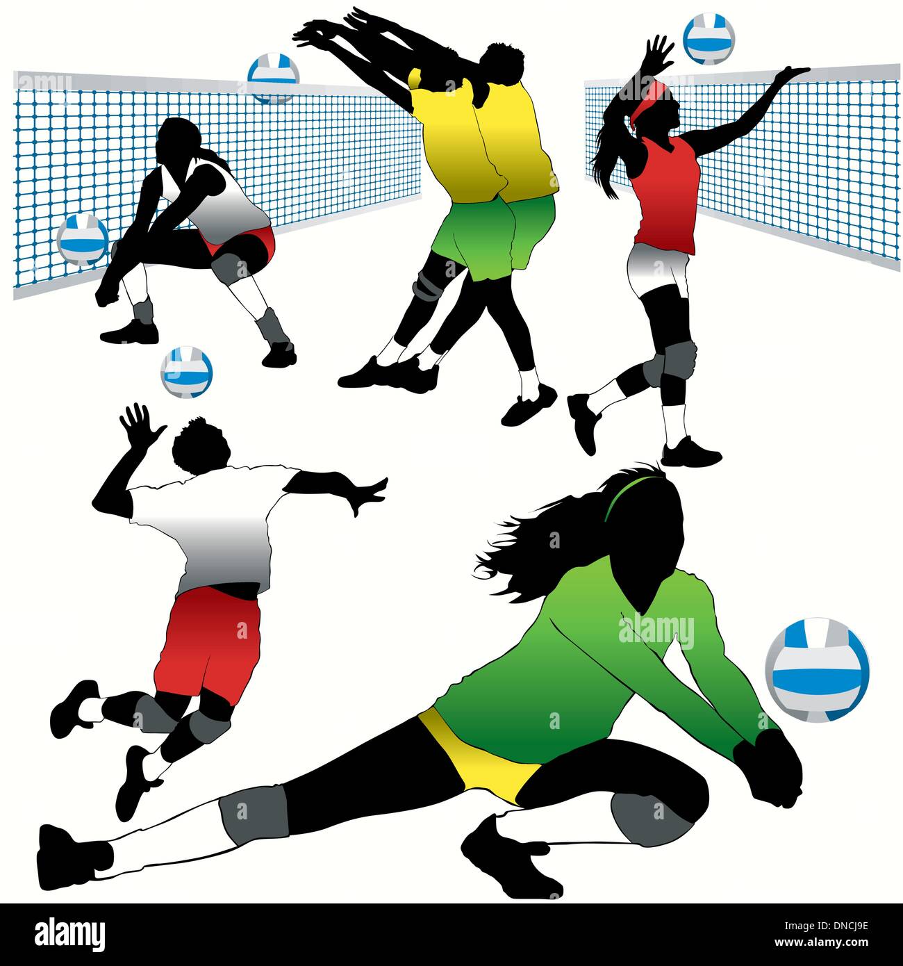 Volleyball Players Silhouettes Set Stock Vector Image & Art Alamy