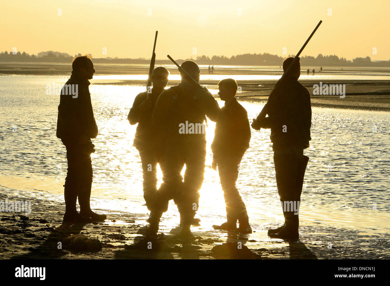 Bay of the Somme (North-western France) on August 04, 2012. Opening day of waterfowl hunting Stock Photo