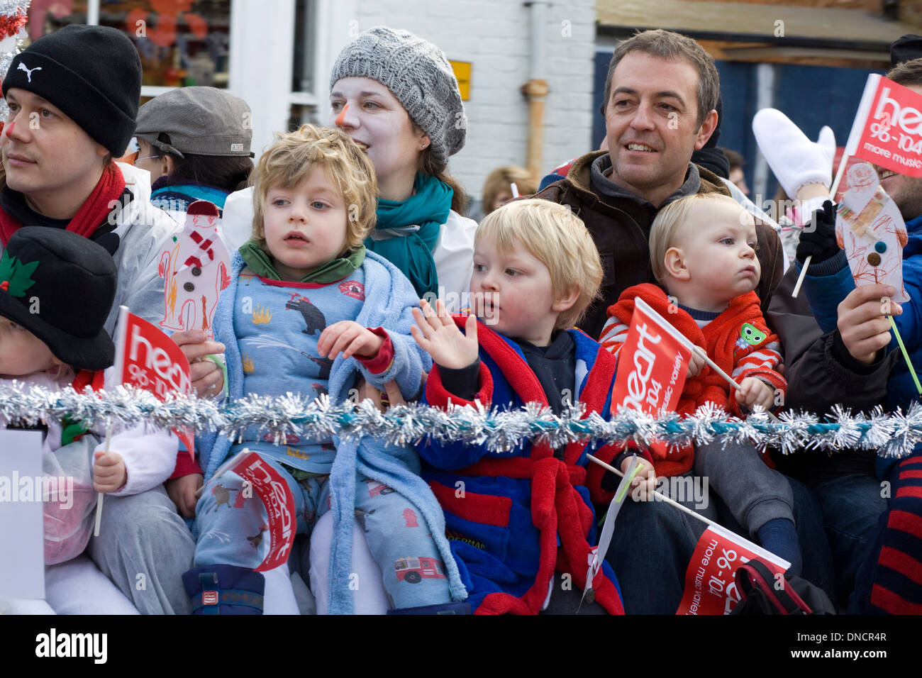 Villagers out for the Christmas Parade Buckingham England Stock Photo
