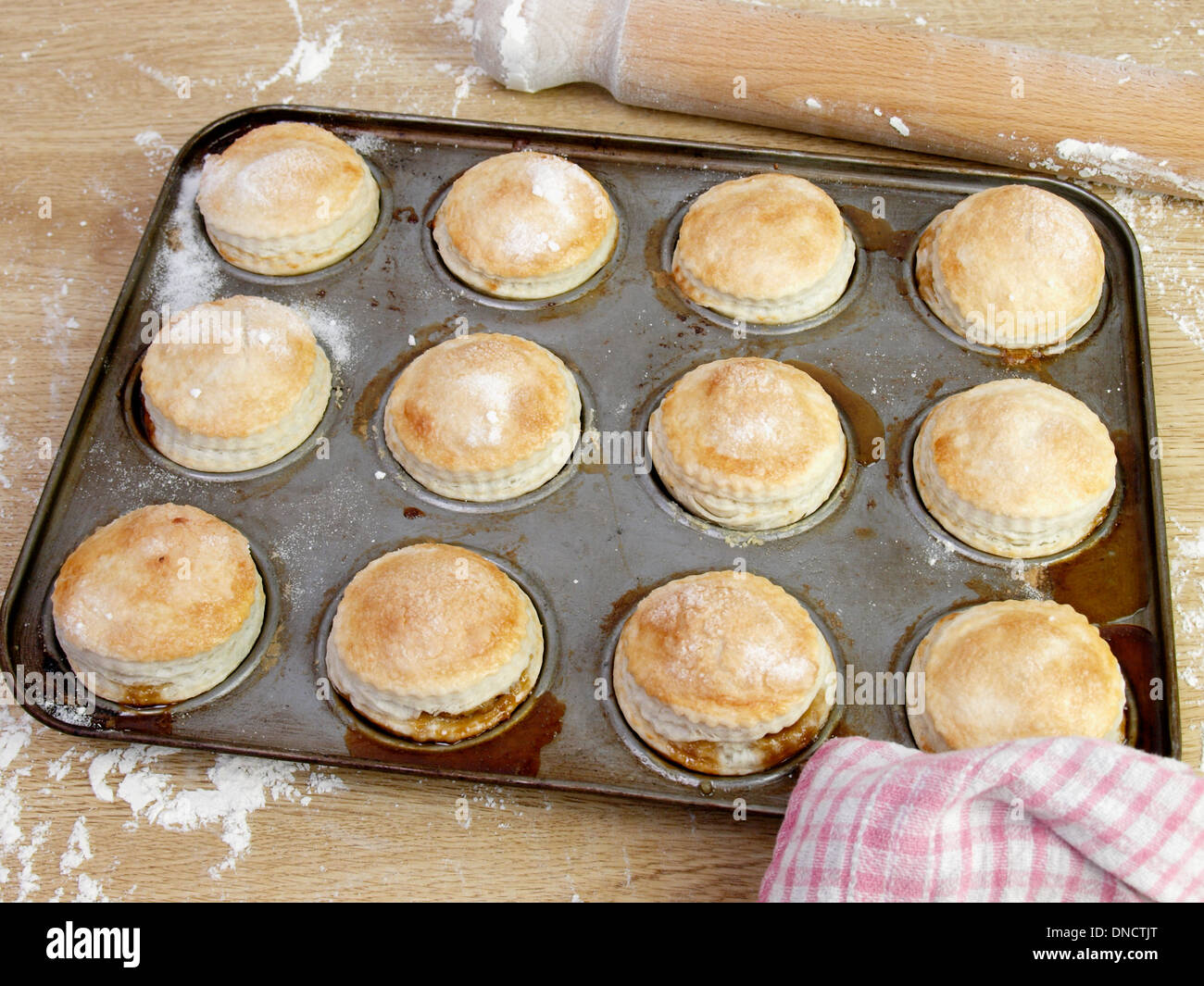 Mince pies straight from the oven. Stock Photo