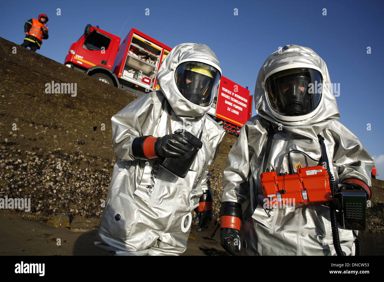 Fire team specialized in chemical, biological, radiological and nuclear defense (CBRN defense or CBRND) Stock Photo