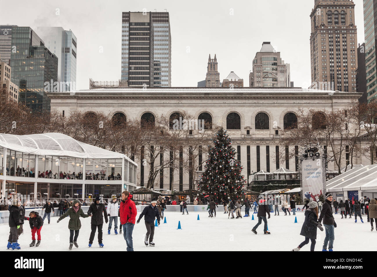 Ice skating in Bryant Park, December, New York City Stock Photo Alamy