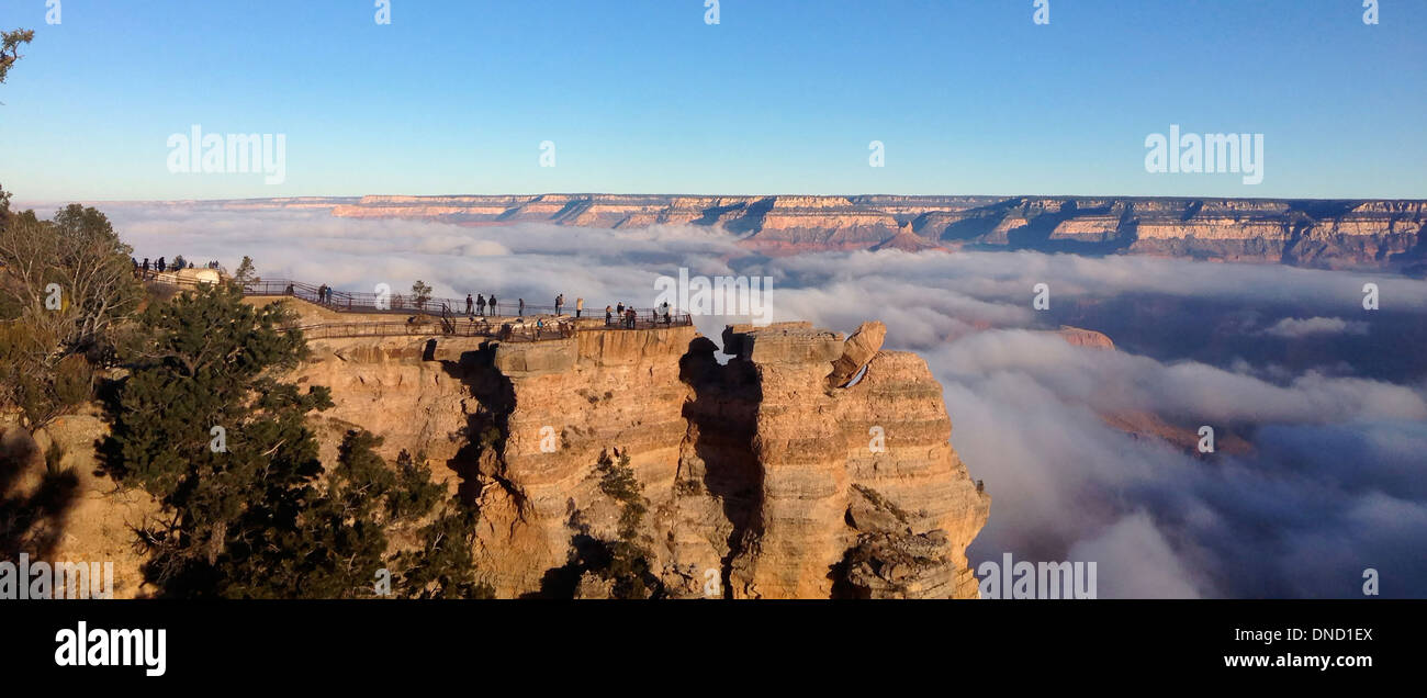 A rare total inversion covers the Grand Canyon National Park seen from Mather Point on the South Rim November 29, 2013 in Grand Canyon, Arizona. Cloud inversions are formed through the interaction of warm and cold air masses. Stock Photo