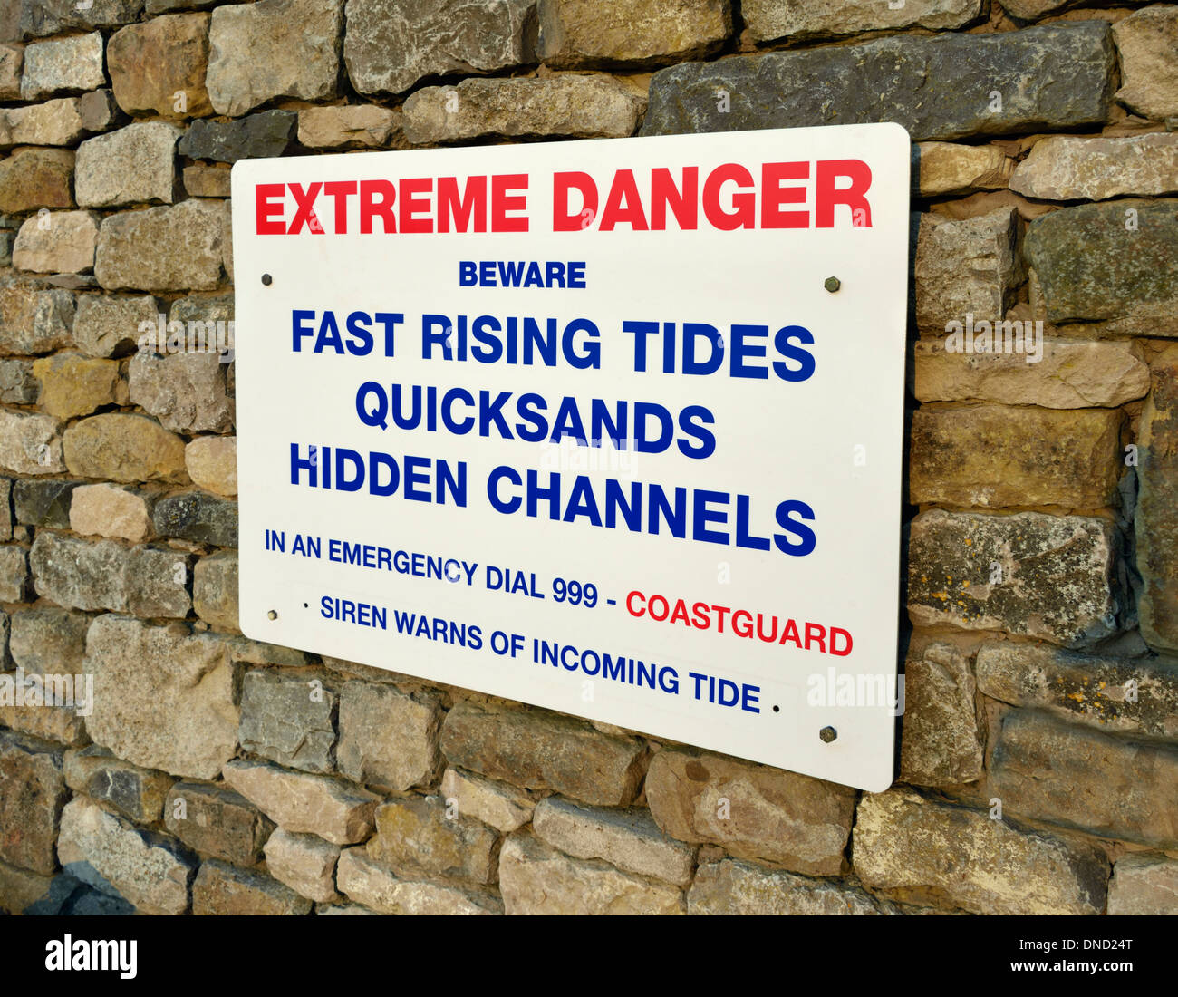 'EXTREME DANGER', warning notice, Morecambe Bay. Arnside, Cumbria, England, United Kingdom, Europe. Stock Photo