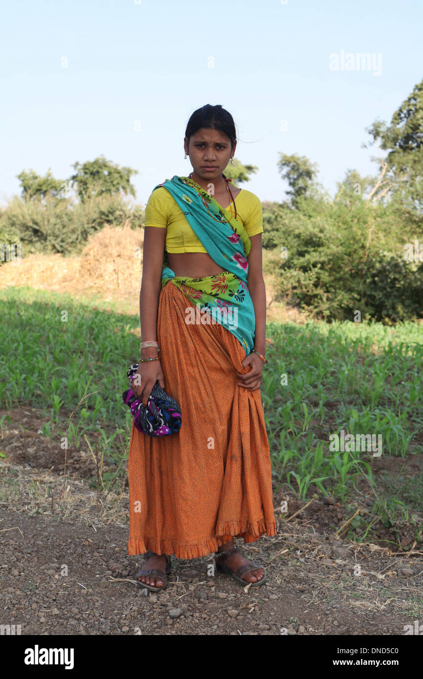 Youmg tribal women. Bhil Tribe. Madhya Pradesh, India. Stock Photo