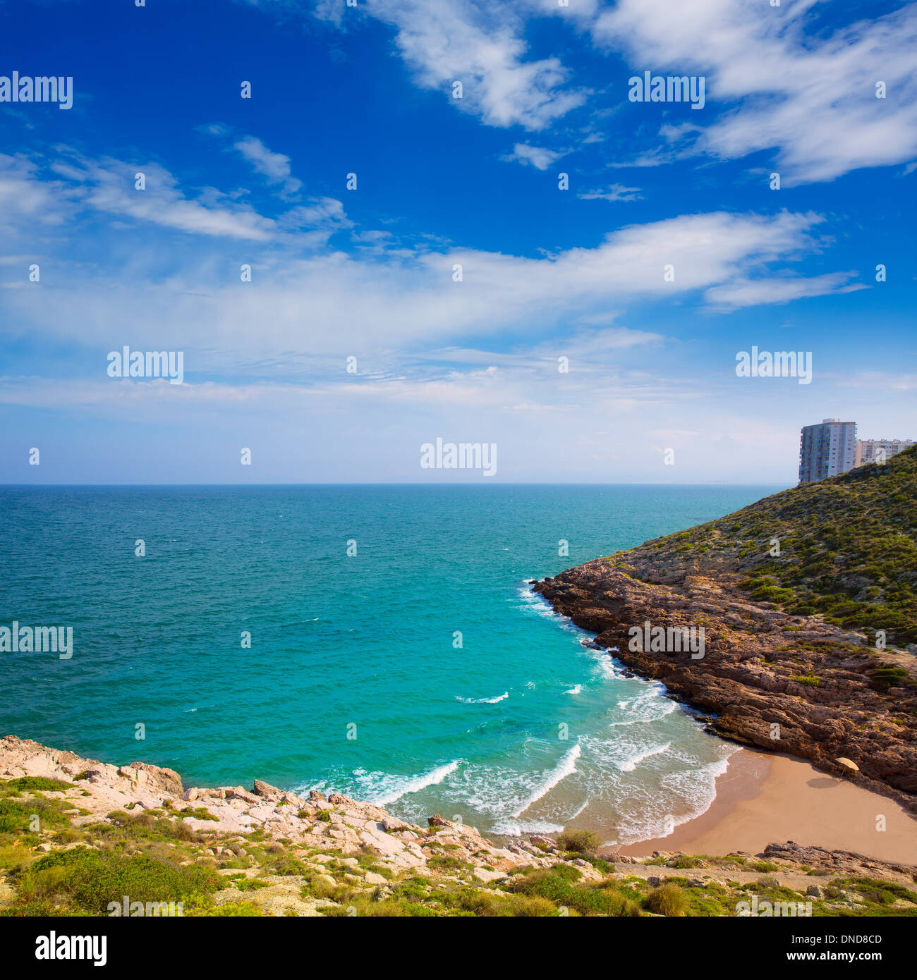 Cullera Cala beach near Faro in blue Mediterranean of spain Stock Photo