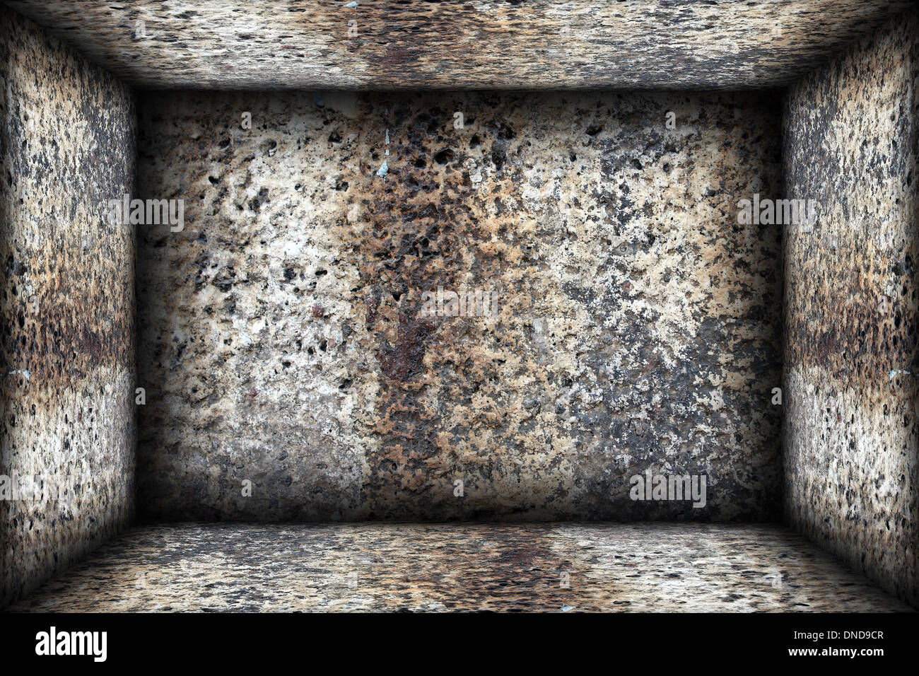 weathered indoor abstract architectural backdrop with very grungy surfaces Stock Photo