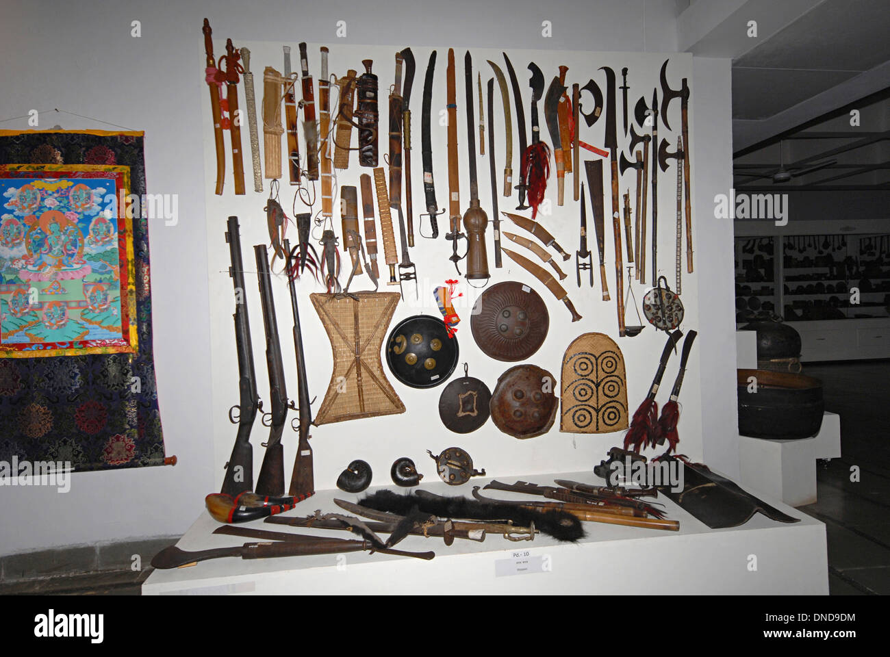 Exhibition of tribal weapons. Manav Sangrahalaya, Bhopal, Madhya Pradesh, India. Stock Photo