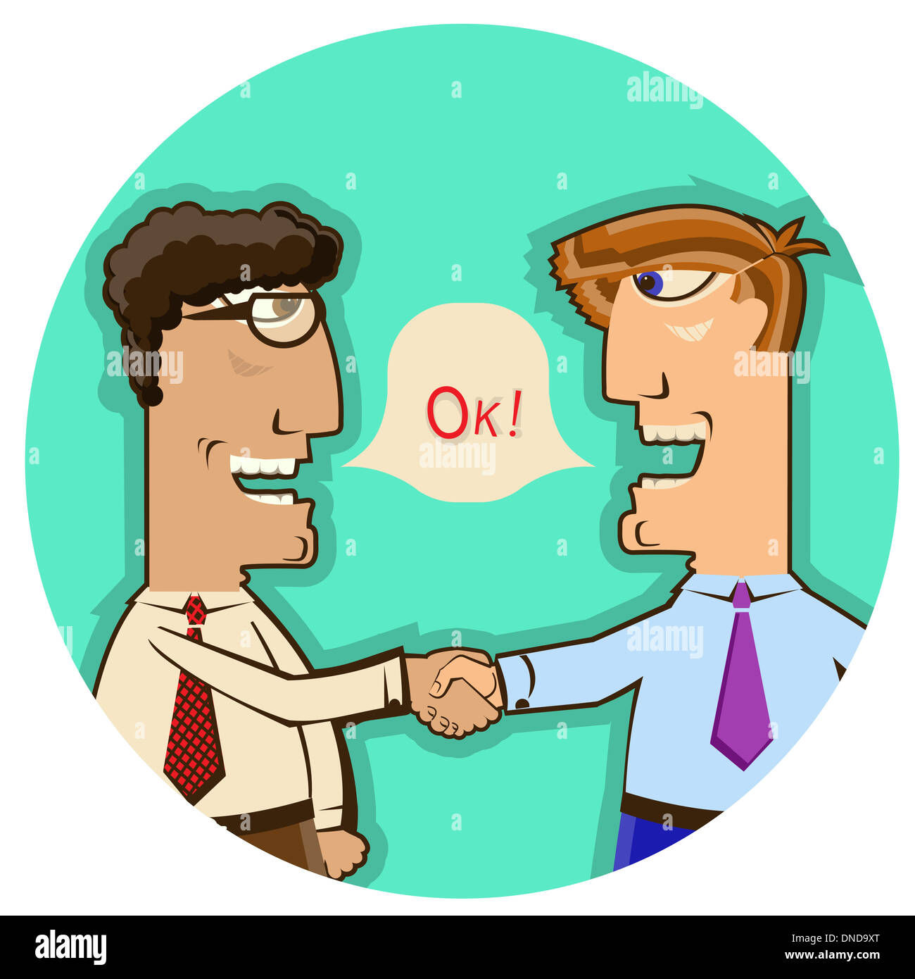 Business people handshake.Vector cartoons of meeting of partners isolated on white Stock Photo