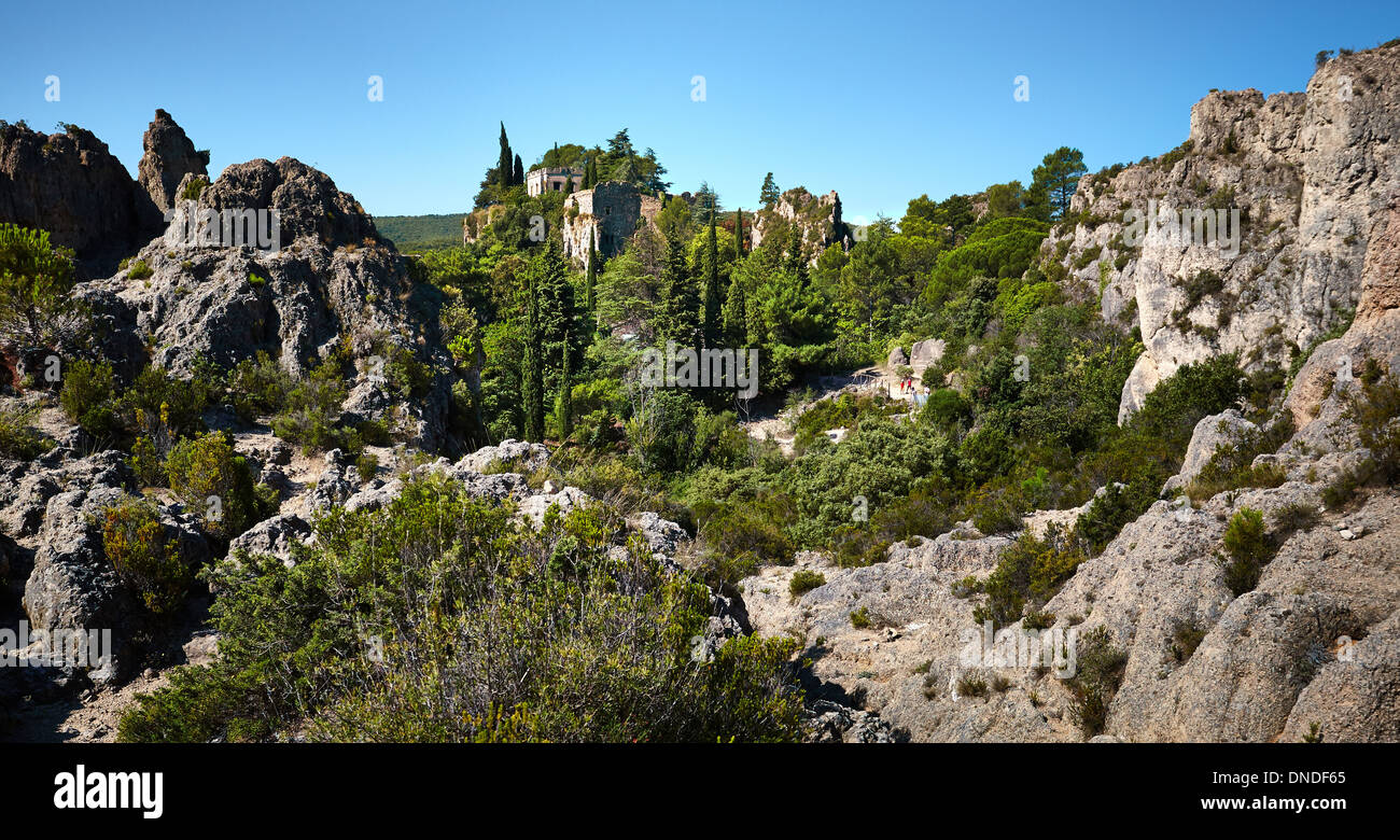 Citadel of Moureze within the limestone landscape of the Cirque de Moureze Languedoc region of Southern France Stock Photo