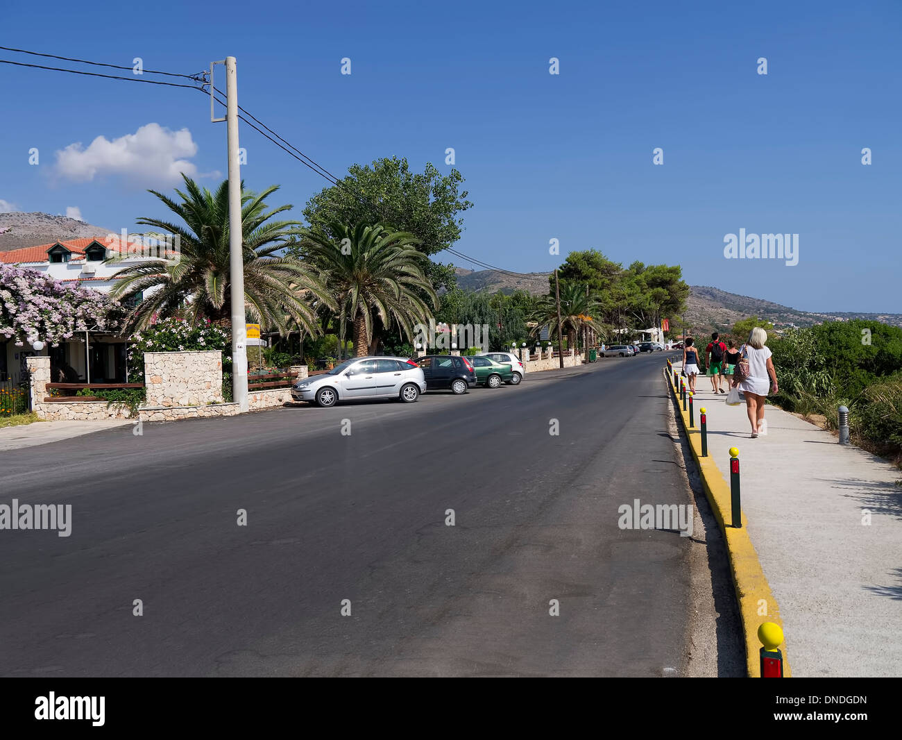 The main road to the seafront of Skala Kefalonia Greece Stock Photo