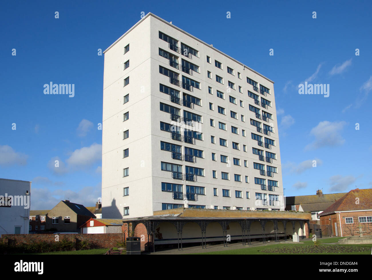 Large building block of flats towering above the Bridlington Sky line