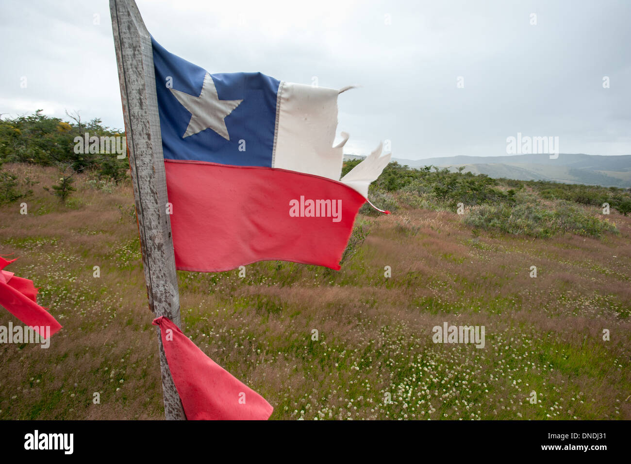 Rio Verde, torn flag, Chile Stock Photo