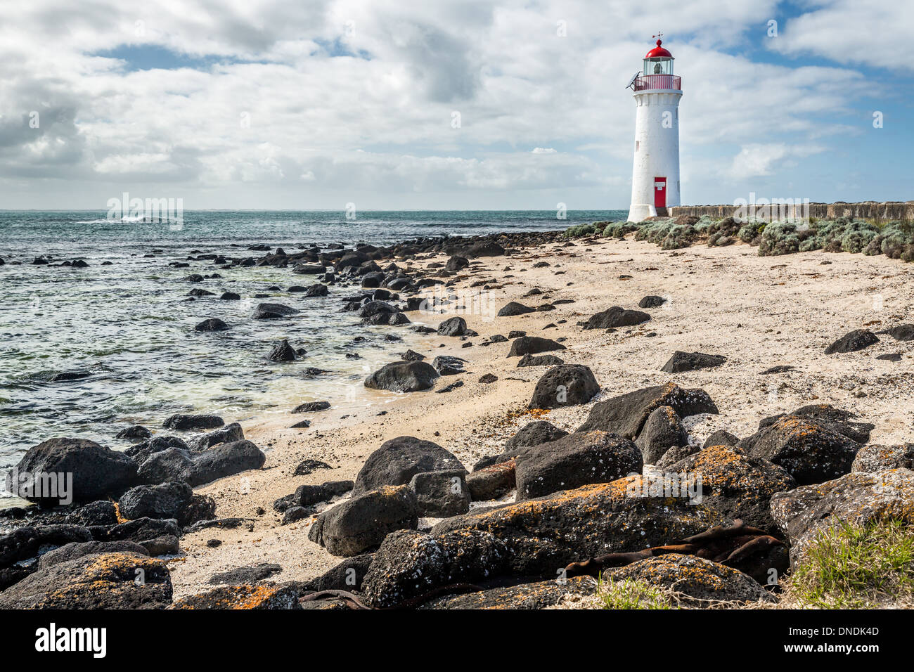 Griffiths Island lighthouse, Port Fairy, Victoria, Australia Stock Photo