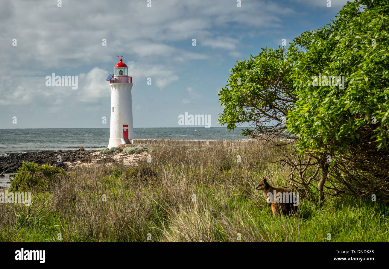 The Griffiths Island Lighthouse at Port Fairy, Victoria, Australia Stock Photo