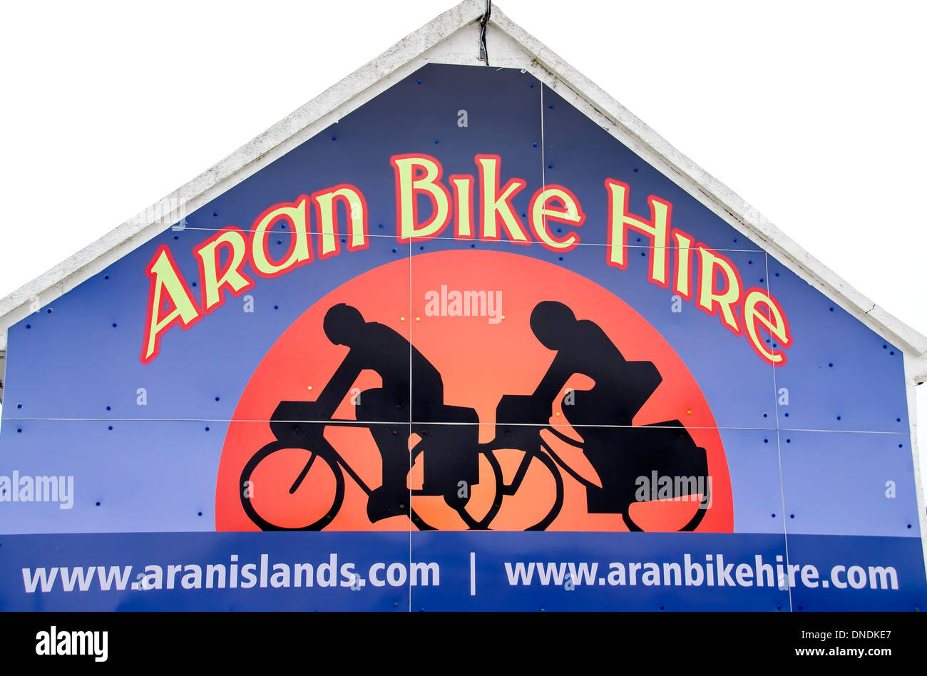 Aran Bike Hire sign at Kilronan village, Inishmore, Aran Islands, Ireland. Stock Photo