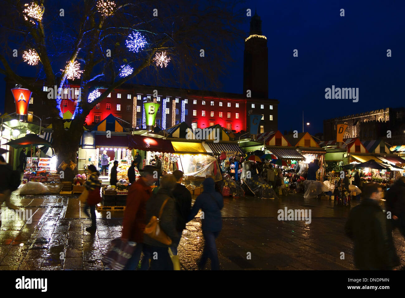 Night Norwich market Christmas England UK Stock Photo
