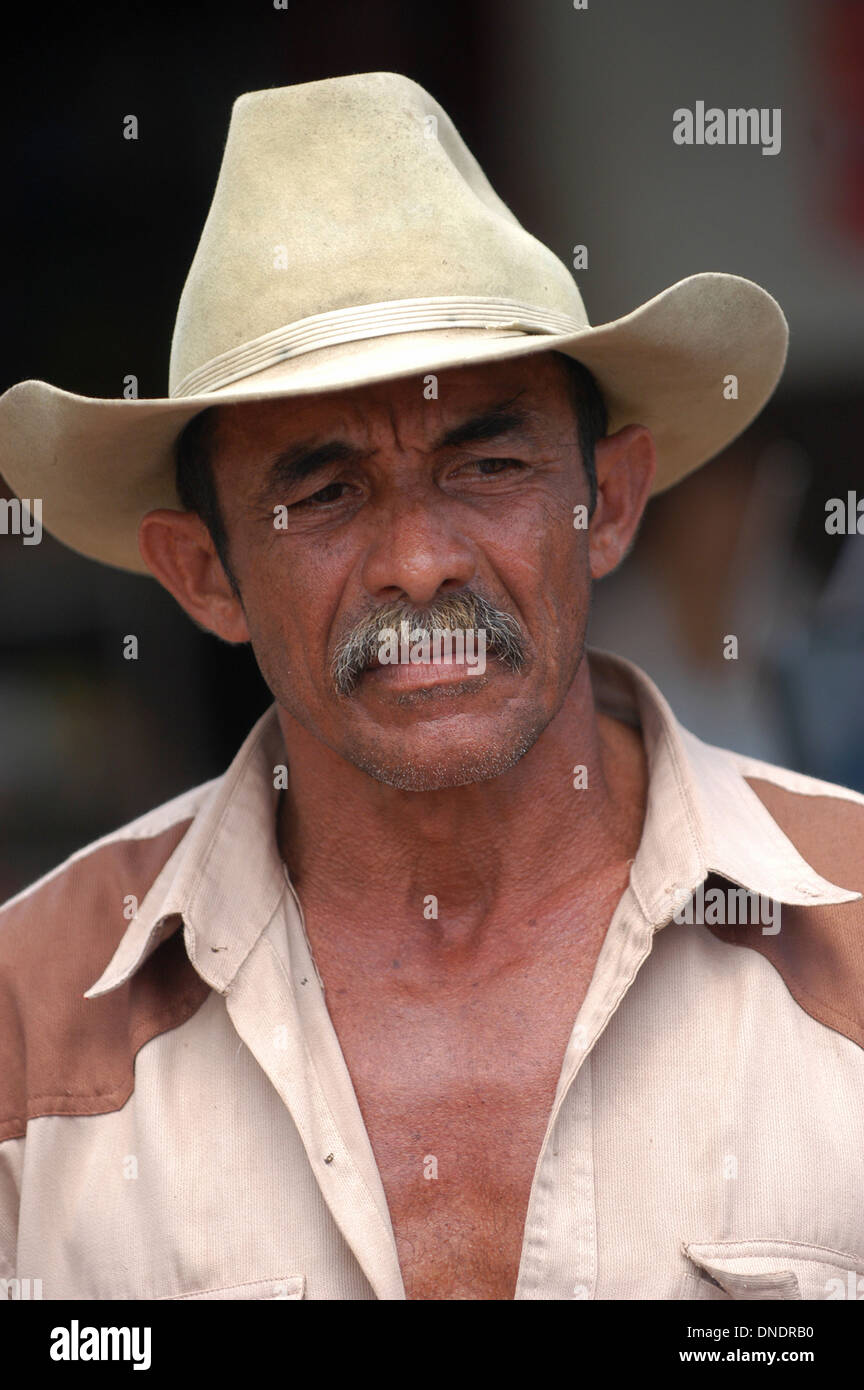 Portrait of a Llanero or Venezuelan cowboy in Guarico State, Venezuela, November 28, 2004. Stock Photo