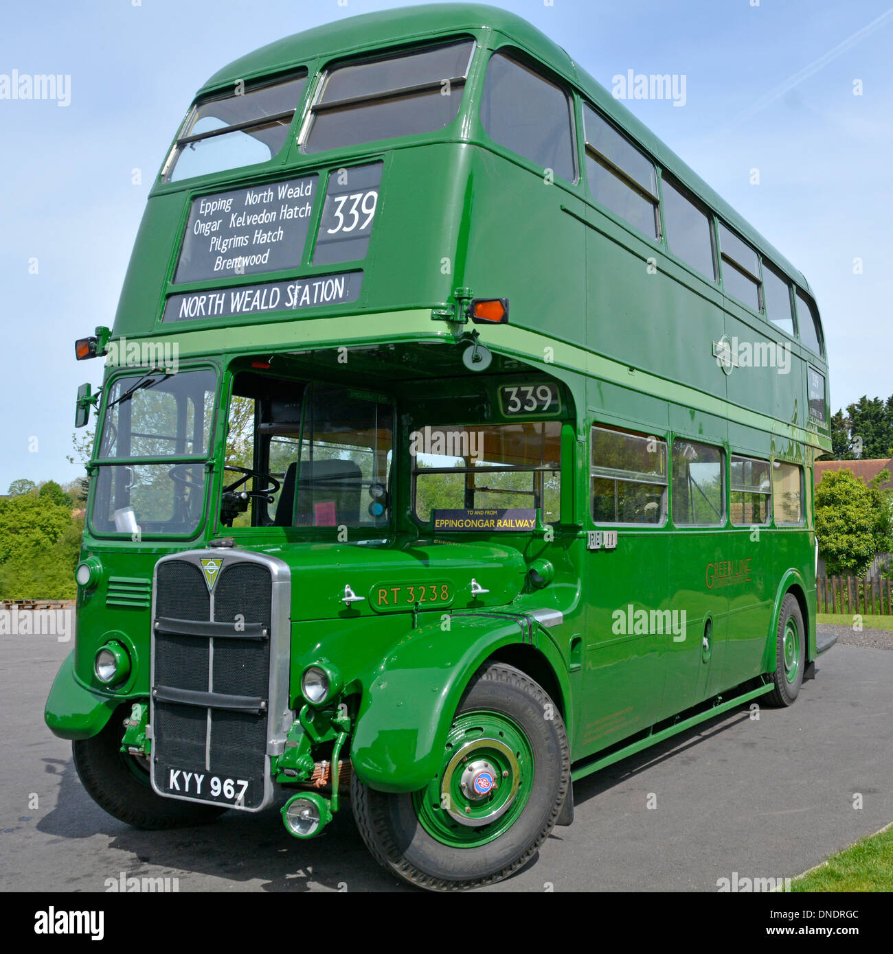 Green Line routemaster bus outside North Weald Station on the Epping ...