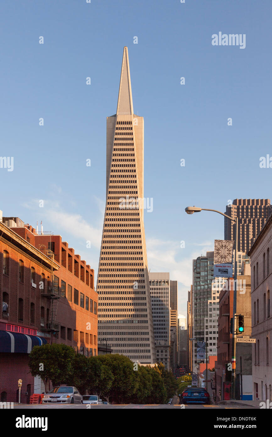 Transamerica Building,from Broadway Street,Downtown San Francisco,California Stock Photo