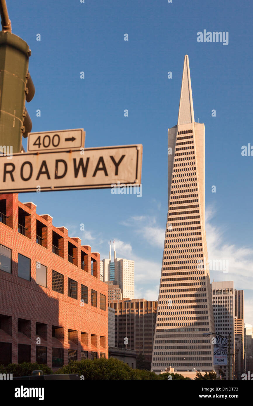 Transamerica Building,from Broadway Street,Downtown San Francisco