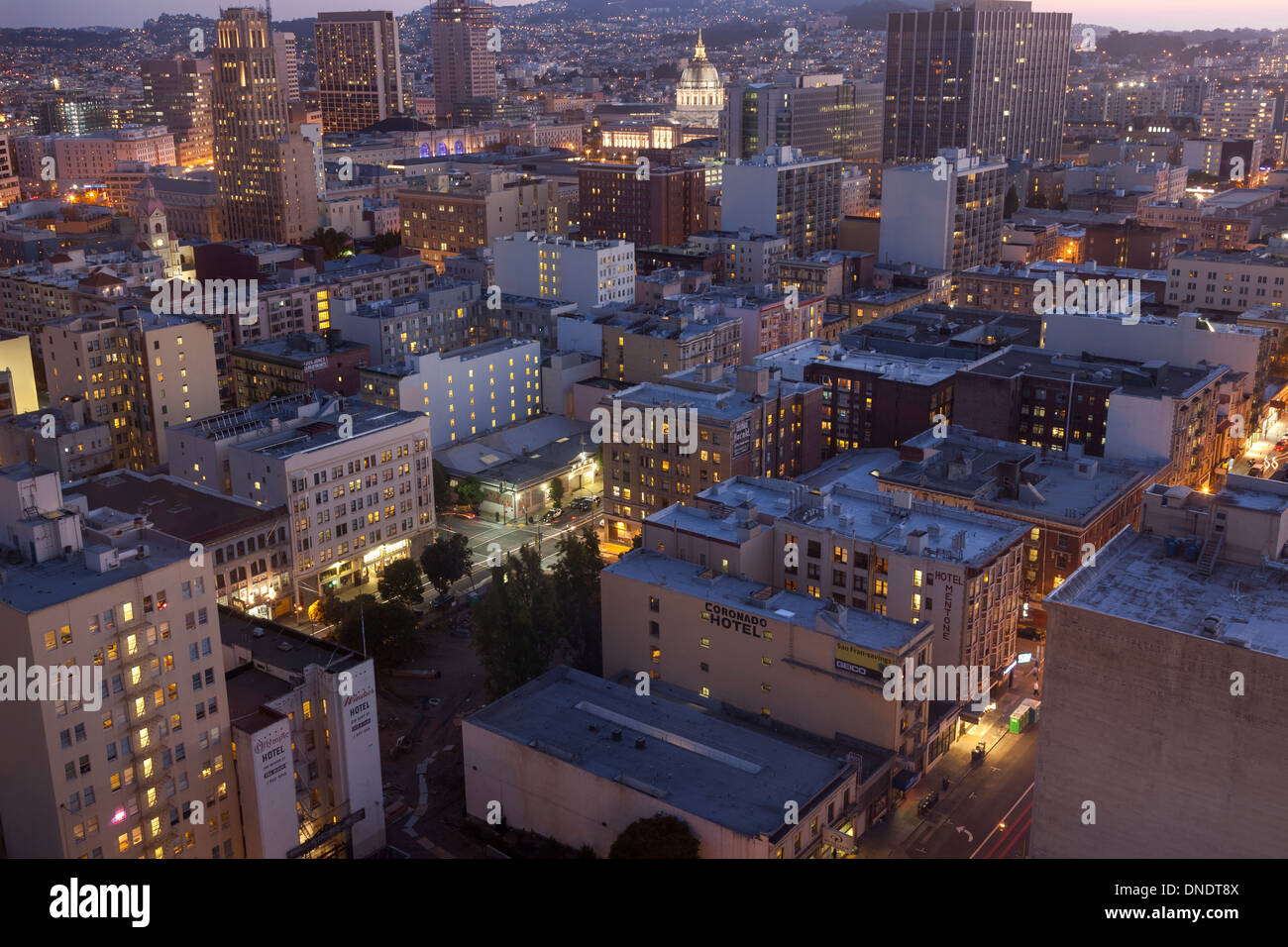 Aerial View of San Francisco,looking west from O'Farrell street,California,USA Stock Photo