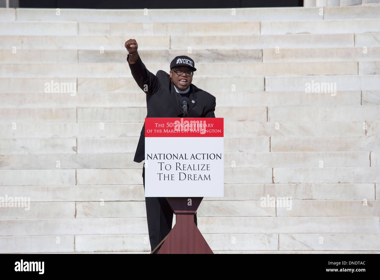 Lennox Yearwood, President of Hip Hop Caucus, speaks at the National Action to Realize the Dream march and rally for the 50th Anniversary of the march on Washington and Martin Luther King's I Have A Dream Speech, August 24, 2013, Lincoln Memorial, Washing Stock Photo