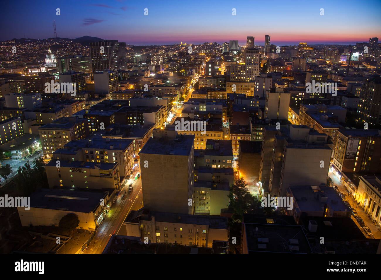 Aerial View of San Francisco,looking west from O'Farrell street,California,USA Stock Photo