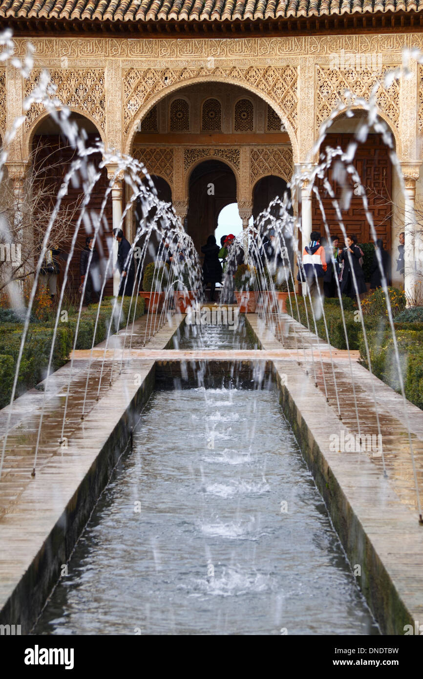 Water jets in the Generalife Palace, Granada, Spain Stock Photo