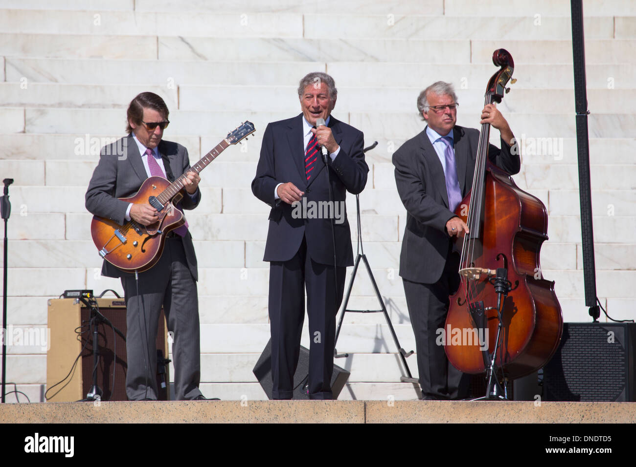 Grammy winning jazz vocalist Tony Bennett sings at the National Action to Realize the Dream march and rally for the 50th Anniversary of the march on Washington and Martin Luther King's I Have A Dream Speech, August 24, 2013, Lincoln Memorial, Washington, Stock Photo