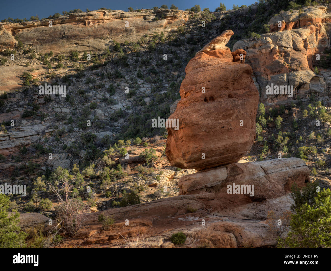 A balanced-rock-type feature at Devil's Kitchen in the Colorado National Monument Stock Photo