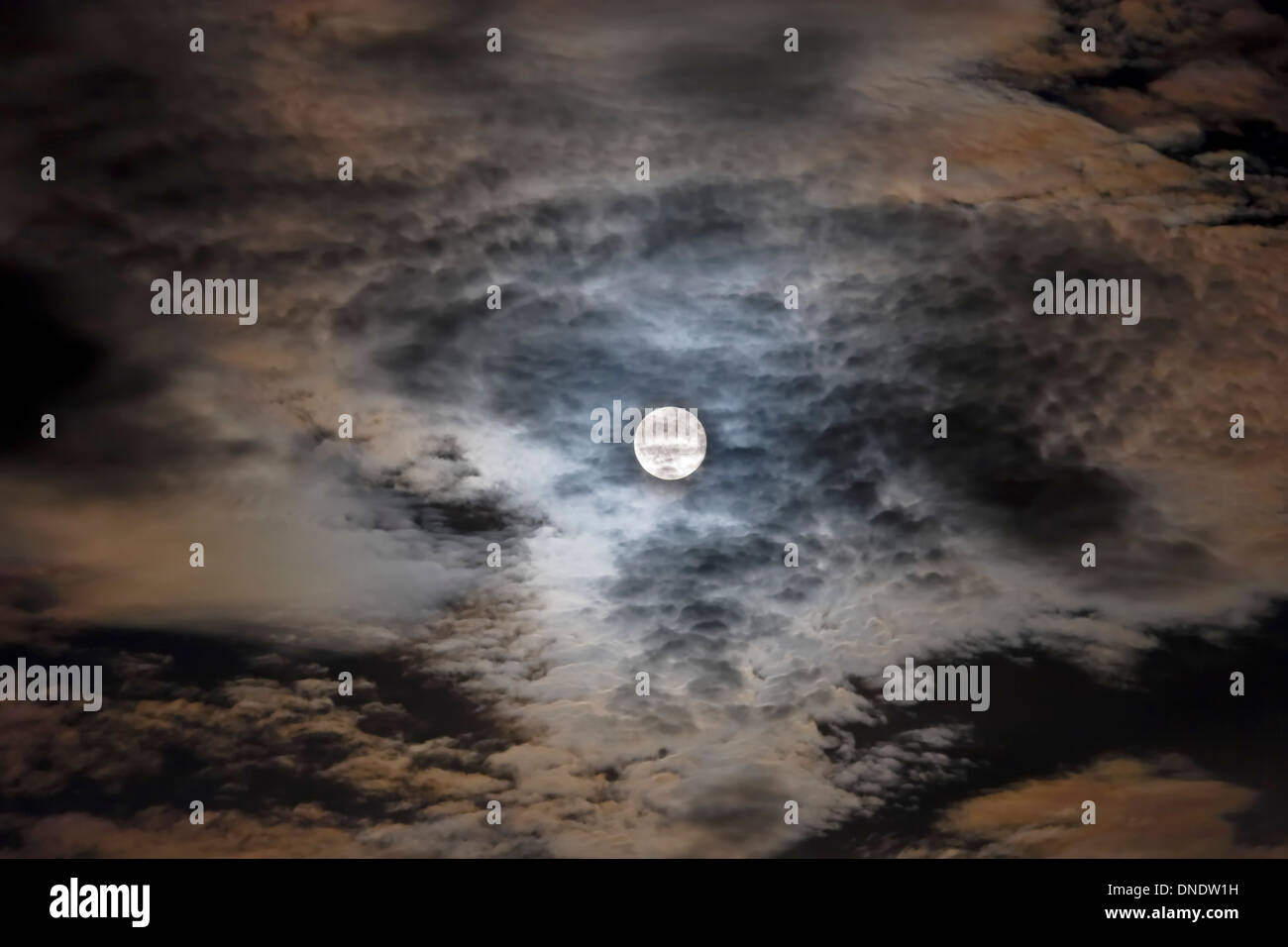 August 28, 2007 - Full moon in clouds. Stock Photo