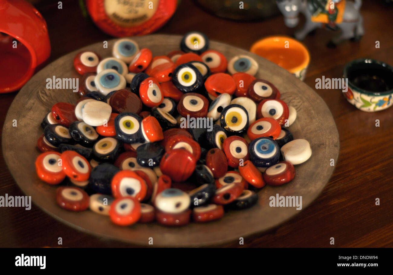 Traditional Turkish souvenir, colorful evil eye (nazar boncugu) Stock Photo
