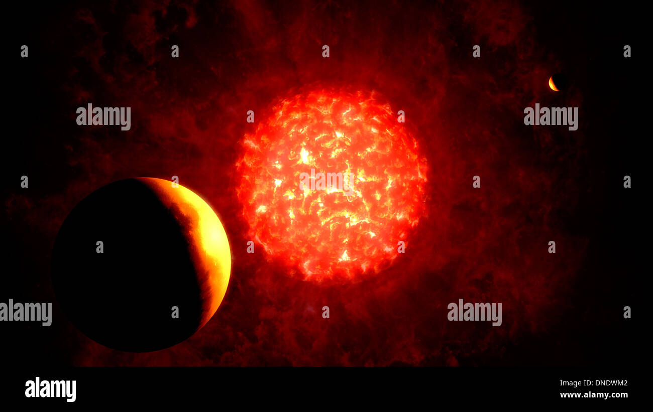 View from Pluto if our Sun were replaced by VY Canis Majoris. Stock Photo