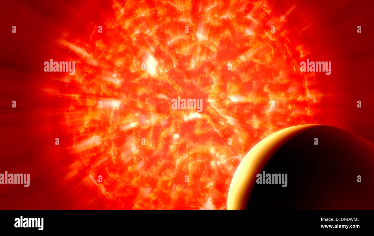 View from Uranus if our Sun were replaced by VY Canis Majoris. Stock Photo
