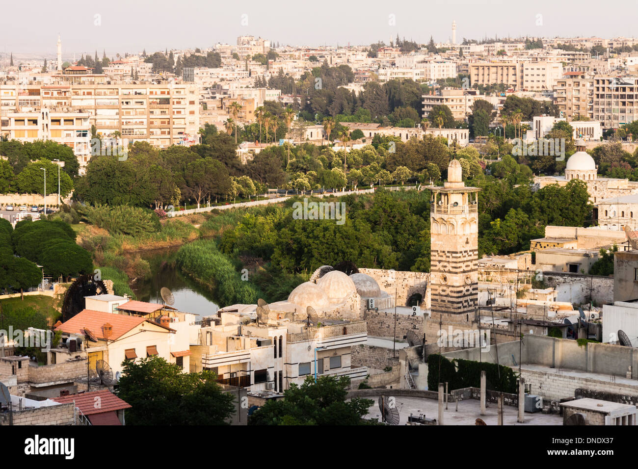 Hama overview with Nur al-Din mosque, Syria Stock Photo